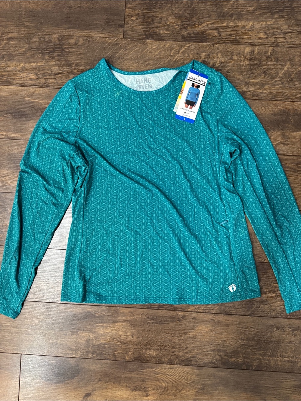 Hang Ten Women's Teal Long-Sleeve Sun Tee with Tiny Dot Print